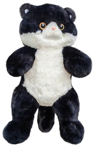 HUIJUFU Realistisches Katzenplüschtier, 45 cm, Kuscheltier, lebensechte ausgestopfte Katze, weiches Plüschtier, Peluche de Gato (Black and White)