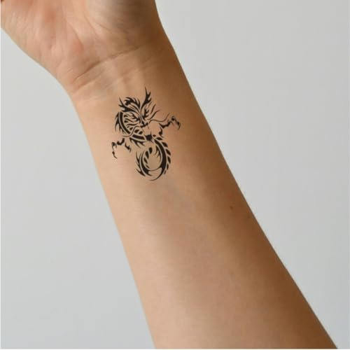 Fake Tattoo Drachen – Temporalis® | Temporäre Tattoos für Erwachsene – EU-zertifizierte Kosmetik, vegan & wasserfest – Hält 1 bis 2 Wochen [ Legendärer Drache ]
