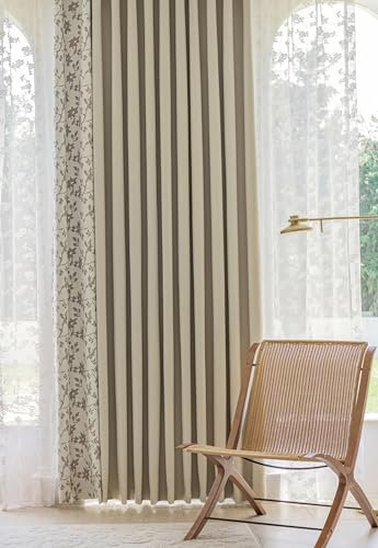 KnSam 2er Set Beige Wohnzimmer Vorhänge, Vorhang Muster Modern Jacquard Blatt, Polyester Ösen Vorhang Gardine Verdunkelnd Verdunkelungsvorhang Extra Breit, Jeder B 137 x H 229cm