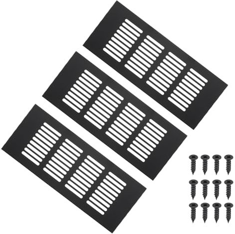 PATIKIL 8 x 3.2 Inch Door Air Vent Cover, 3pcs Aluminum Grille Ventilation Cover Louvered with Mounting Screws for Cabinet Wardrobe Door, Black