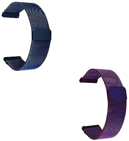 GEZHUCAO 2 Stück Armband für Smartwatches 10-2MM Uhrenarmband Aus Edelstahlgeflecht-Metall - Magnetverschluss - Schnellverschluss für Damen- Und Herrenuhren(Blue+Purple,20MM)