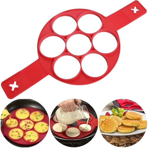 7 Loch Silikon Pfannkuchenformen, Spiegeleiform für Pfannkuchen, Pfanne Flip Eier Form, Spiegeleierformen für die pfanne, für Spiegeleier, Sandwiches, Pfannkuchen Form für Hackbraten