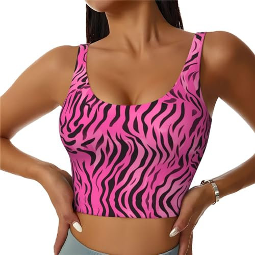 WHJYYXDE Qualität Damen Sport BH Elastisch Sport Weste Yoga Tank Top Tops Shirts Schnell Weich Zebra Tiger Leopard Rosa Muster, Schwarz , M-3XL