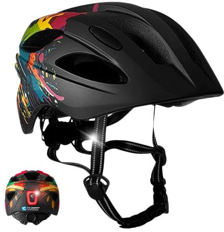 Kinderfahrradhelm Splash schwarz | Fahrradhelm für Kinder von 6-12 Jahren für Fahrräder, Skateboards, Mountainbikes, Skates, mit abnehmbaren Polstern und Einstellbarer Größe |