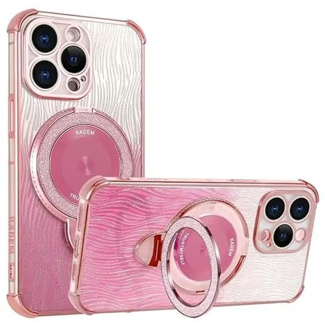 WOWUDI Per Magnetica Cover Huawei P20 Trasparente con Anello Supporto Compatibile con Aspirazione magnetica per auto,Sottile Silicone 2 in 1 Copertura Separabile- Rosa