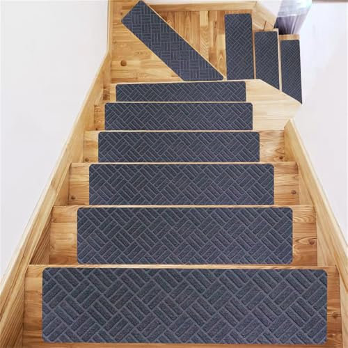 Odot Pisadas Antideslizantes para Escalones de Madera, Estampado de Diamantes Alfombra Vinilica, Autoadhesivo Alfombra Antideslizante, Alfombras para Escaleras Interiores (Gris,10 Piezas)