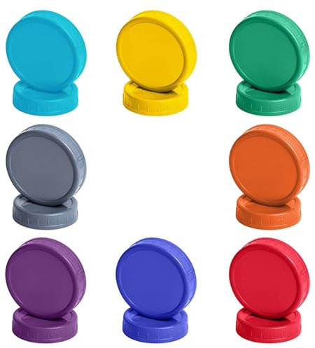Generic 8 Pcs Multicolor Plastic Mason Jar Lids, 70 mm Regular Mouth Lids with Silicone Seals, BPA Free, Dishwasher Safe, Fits Regular-Mouth & Wide-Mouth Jars