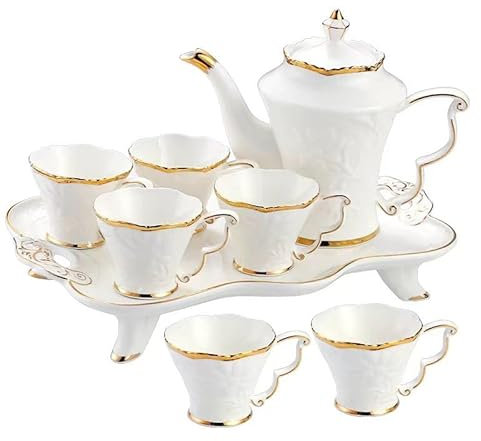 Espressotassen-Set aus Porzellan, Tassen- und Untertassen-Set, Teeservice, Kaffeetassen-Set, Teetassen-Set, 8-teiliges Teeservice, Goldrand-Stil for Party-Dinner, Kaffee- und Teeservice aus glasiertem