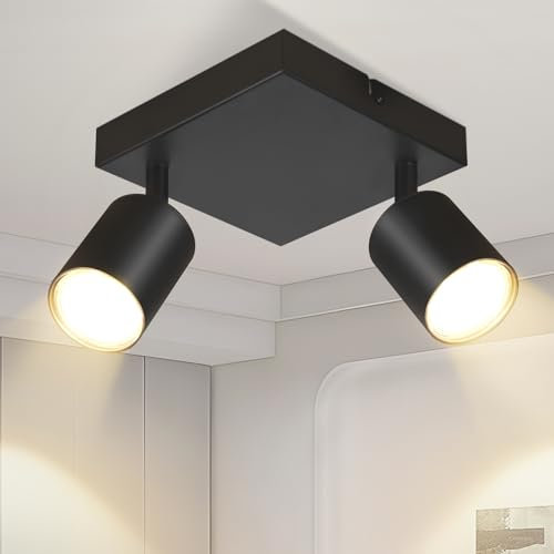 Glitzerlife Deckenleuchte 2 Flammig Deckenlampe Schwarz - Deckenstrahler GU10 Eckig Schwenkbar 350° Deckenspot Modern Metall Küchenlampe Flur Wohnzimmer Schlafzimmer MAX.25W ohne Leuchtmittel