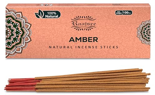 Raajsee Amber Incense Sticks 100 Gm Pack-100% Pure Organic - Natural Hand Rolled Free from Chemicals-Insence for Church,Relaxation, Meditation & Sensual Therapy