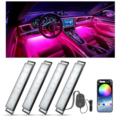 YiLaie Car LED Interior Lights,RGB Atmosphere Lights with APP Control and 16 Million Colours, Music Mode, Colour Memory, Suitable Car Accessories Gifts for Men or Women, DC 12V