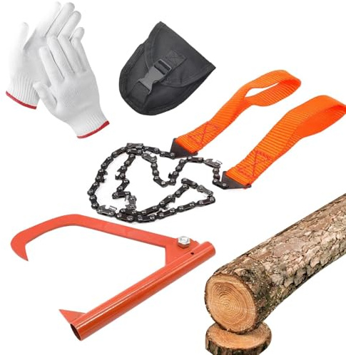 a catena tascabile, a mano, 4 pezzi, corda tascabile per caccia, campeggio, scarpe da trekking, di sopravvivenza per giardinaggio, taglio albero