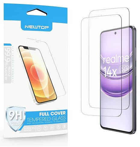N NEWTOP 2 Pezzi Pellicola Compatibile con Realme 14X 5G, GLASS FILM 0.3mm 9H Vetro Temperato Proteggi Schermo Display Anti Urto Graffio Protezione Protettiva Film Esterna Monitor