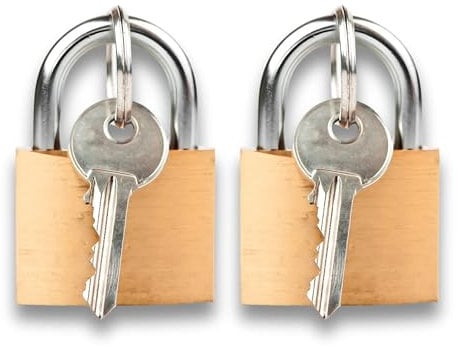 AKH® Pack of 2 Brass Keyed Padlocks | 20 mm Heavy Duty Padlocks with 2 Keys Each | Weatherproof, High-Security Shrouded Shackle for Outdoor Use, Shed, Gate, Locker, Toolbox, Luggage