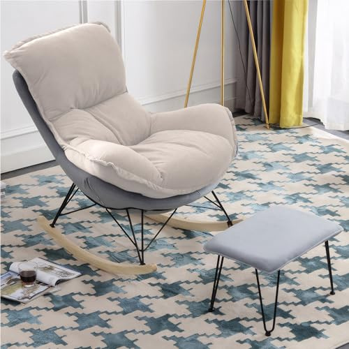 SHARPDO Fauteuil à Bascule Rocking Chair 200kg Cocon, Mousse à Mémoire & Balancement Doux, pour Allaitement Nocturne et Espace Cocooning, Chaise à Bascule pour Chambre, Salon (Gris)