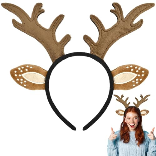 ELNX Serre-tête Bois de Cerf, Marron, Oreilles de Renne Mignonnes pour Halloween, Noël, Carnaval, Cosplay