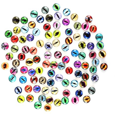 DUZEPA 100 yeux de dragon ronds en verre de 12 mm – Multicolores pour poupées en argile, travaux manuels au crochet, bijoux et fournitures d'artisanat à faire soi-même