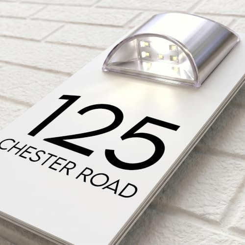 Housics Solar Personalised House Number Plaque, LED Sign, White 280mm x 160mm
