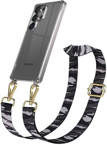 EAZY CASE Handykette - Verstellbares Taschenband kompatibel mit Galaxy S25 Ultra, Schulterriemen, Handykordel mit Silikon Hülle, Umhängetasche, Grau Camouflage Gold