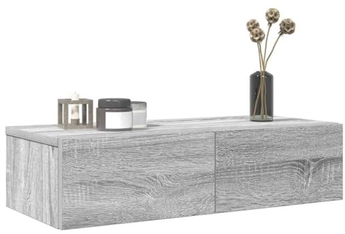 Frdhee Wand Regal Hängeregal Küche,Wandregal mit Schubladen Grau 60x26,5x15cm Holzwerkstoff für Schlafzimmer, Wohnzimmer, Badezimmer, Homeoffice