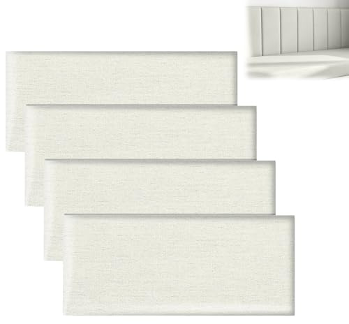 FARYODI Paneles de pared acolchados, 4 unidades, 40 x 20 cm, autoadhesivo, relleno suave, cojín de pared, para cabecero de cama, habitación infantil, dormitorio y oficina (blanco)