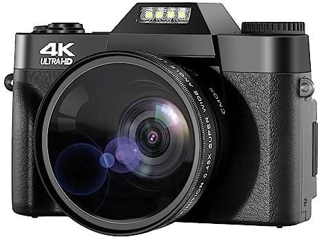 Appareil Photo numérique 4K Caméra 48MP Vlogging 60FPS Mise au Point Automatique 16X Zoom vidéo Caméscope d'enregistrement Prend Netteté Fluidité(NoWideanglelens WiFi)