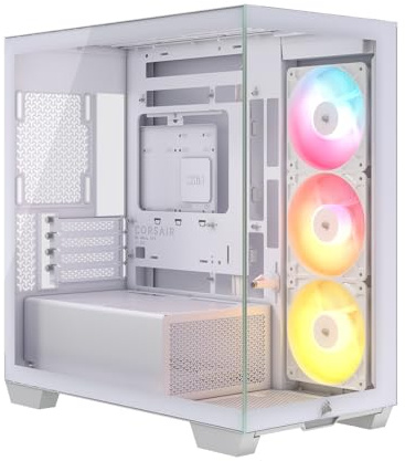 CORSAIR 2800X RS-R Ventilateur Inversé ARGB Micro-ATX Boîtier PC – Blanc | 3 Ventilateurs Inclus, Vitre Panoramique, GPU Anti-affaissement, Compatible Cartes Mères à Connexion Inversée