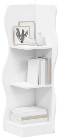 vidaXL Eckregal mit Regal Weiß 34 x 33 x 102 cm Holzwerkstoff, Wohnzimmer, Moderne Wellenregal, feuchtigkeitsbeständig, platzsparende Ecklösung, haltbare Deko-Aufbewahrung