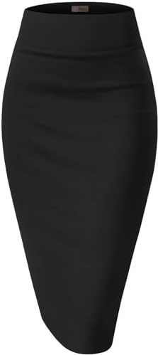 Hybrid & Company Women's Premium Nylon Ponte Stretch High Waist Pencil Suit Skirt Below Knee KSK45002 1073T Black S