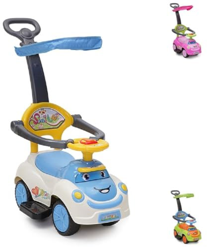 Moni Rutschauto Smile 3 in 1, Schubstange, Sonnendach, Fußstützen, Sicherheitsbügel blau
