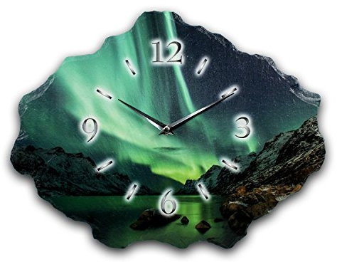 Designer-Wanduhr aus Stein (Keramik) Größe ca. 40x30cm mit flüsterleisem Uhrwerk (Polarlicht, leises Funkuhrwerk)