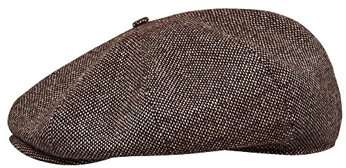Sterkowski Peaky Stil Mütze | Tweedwolle Schiebermütze für Herren | Zeitungsjunge 20er Jahre Kappe Ballonmütze Herren Schiebermütze Herren Schirmmützen Herren Winter Gatsby 54 cm Braun