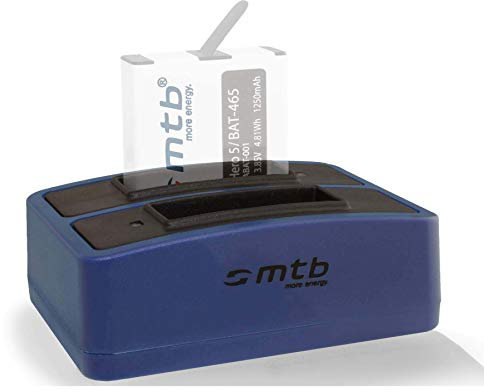 Caricabatteria doppio (USB) per GoPro Hero 5, Hero 6, Hero5 - Cavo USB micro incluso (2 batterie simultaneamente caricabili)