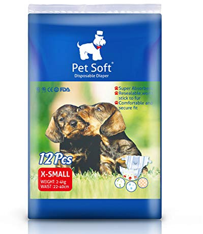 Pet Soft Einweg-Hundewindeln für Hündinnen 12 Stück, Hochsaugfähige Katzen Hunde Windeln für Hündinnen Inkontinenz, Läufigkeit, Harnwege (XS, 12)