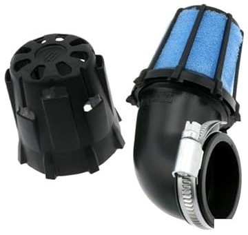 Filtro dell' aria POLINI da corsa, corta, misura piccola, con protezione antispruzzo, 90 ° incurvata, D = 37 mm