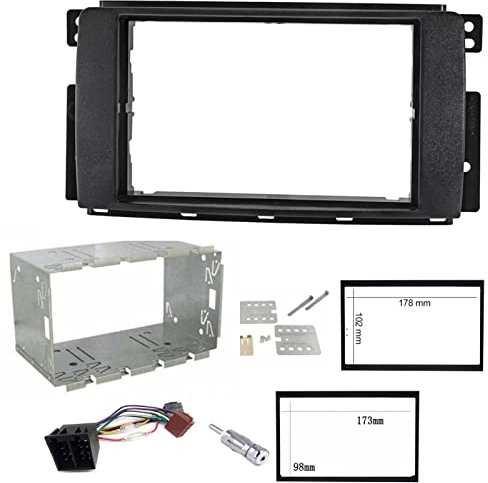 Sound Way Kit Montaggio Autoradio, Mascherina 2 DIN con Plancia Metallica, Connettore ISO, Adattatore Antenna Compatibile con Smart 451 ForTwo, Smart Forfour