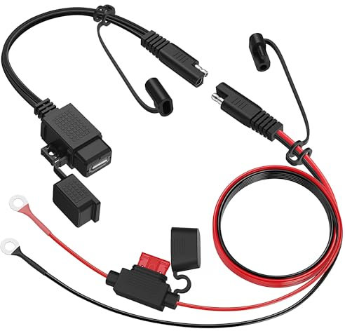 MICTUNING Motorcycle USB Charger,SAE to USB Cable Adapter SAE Quick Disconnect 2.1A Waterproof USB Port with Inline Fuse, Socket Cable 12V-24V for Motorcycle Cellphone Tablet GPS More