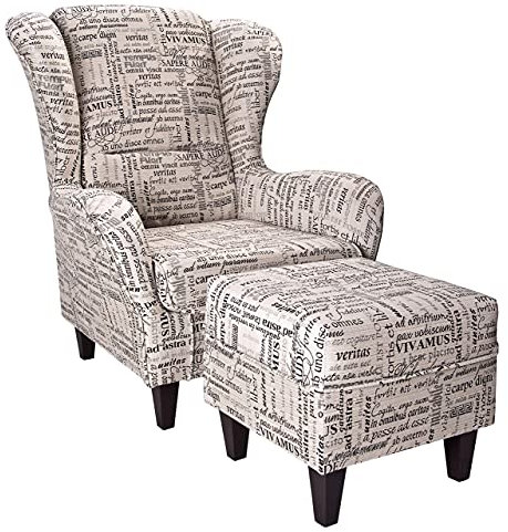 Supellex Ohrensessel »Sofia«, Design Schriftzüge, Lebensweisheiten, Carpe Diem, beige (Design-Nr.: 5015), wahlweise mit Hocker