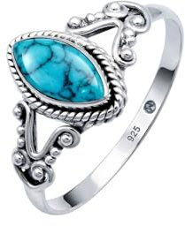 mantraroma Türkis Edelstein Ring Damen 925 Sterling Silber – Cabochon Vintage Silberring, eleganter Statement Schmuck