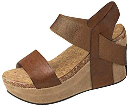 Minetom Sandalias Mujer Cuña Alpargatas Plataforma Bohemias Romanas Flip Flop Mares Playa Gladiador Verano Tacon Planas Zapatos Zapatillas Negro Beige 35-43 A Marrón EU 42