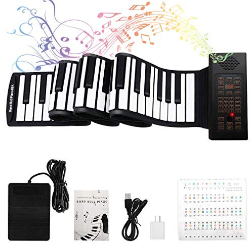 88 Keys Roll Up Piano with Pedal Upgraded Numeric Portable Piano Sticker Keyboard for Kids Beginner