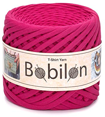 T-Shirt-Garn, Fettuccini- / Zpagetti-Stil, Bio-Baumwoll-Jersey-T-Garn, 7–9 mm, perfekt zum Häkeln, Stricken & Makramee, Hot Pink
