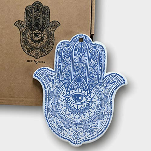 Bee Ingenious Mano de Fatima de Ceramica Decoracion hogar Moderno Amuleto Mal de Ojo y de la Buena Suerte. Decoracion Boho Adorno Decorativo Pared y Bandeja Decorativa Moderna (Azul Marino)