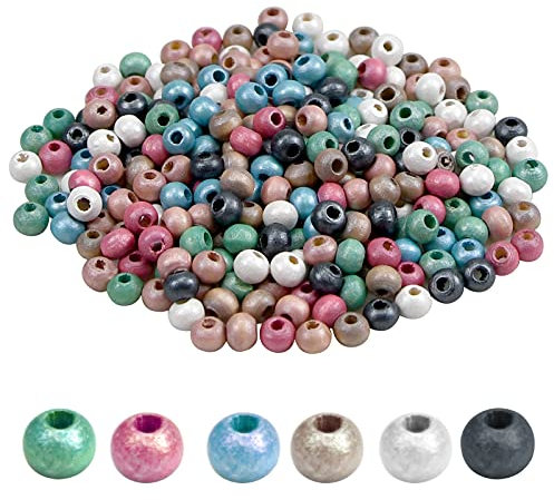 300 Stück Bunte Holzperlen, 6mm Runde Bastelperlen Holz, Lose Spacer Perlen Natürliche, Perlen zum Auffädeln für Armbänder Halsketten DIY Schmuckherstellung