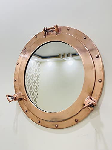 Malla Inc. Nautical 17 Aluminum Copper Antique Porthole Mirror - Vintage Style Wall Mounted Window Porthole Mirror