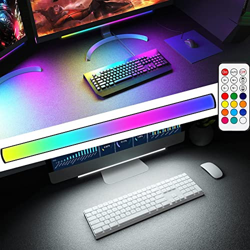ABCidy Gaming Beleuchtung Led PC, Under Monitor Lampe RGB, Screenbar für TV, Ambient Deko 12 Dynamische Szenen, Lightbar Fernbedienung Farbwechsel, Einstellbare Helligkeit und Geschwindigkeit