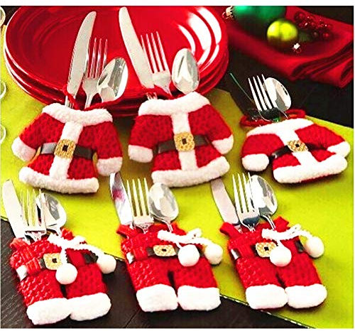 MSQ 4pcs Weihnachten Besteckhalter Bestecktasche Sankt-Klage Weihnachtsdeko Weihnachten Dekoration Besteck Kostüm kleine Hosen und Kleidung Besteck-Sets Serviettentasche