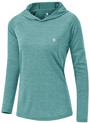 donhobo Women's Long Sleeve Sports Running Hoodie Tops Shirts with Thumb Hole,UPF 50+ Sun Protect Breathable Quick-Dry Fitness T-Shirt Tops for Workout Gym Training Yoga Pilates LightGreen M