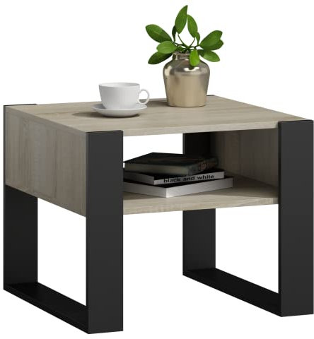 MATKAM Couchtisch KAJA H50 x B60 x T63,6 cm, offene Ablage unter der Tischplatte, Kufenbeine, Wohnzimmer Couchtisch Modern Wohnzimmertisch Universal (Sonoma Eiche)
