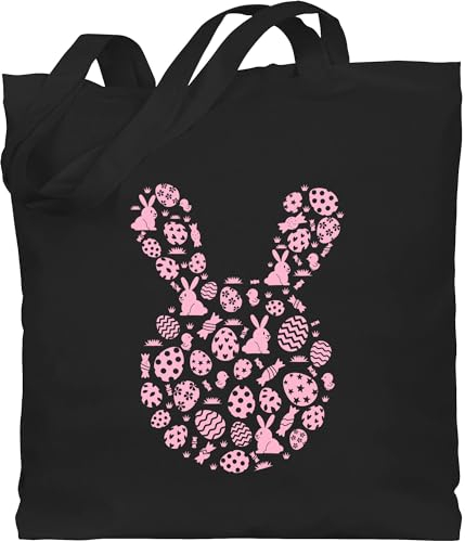 Baumwolltasche - Ostergeschenk Ostern - Hase Kopf Silhouette rosa - Unisize - Schwarz - oster jutebeutel osterhasentasche ostermotiv hasen bag hasenbeutel osterngeschenke ostergeschenke osterhasen
